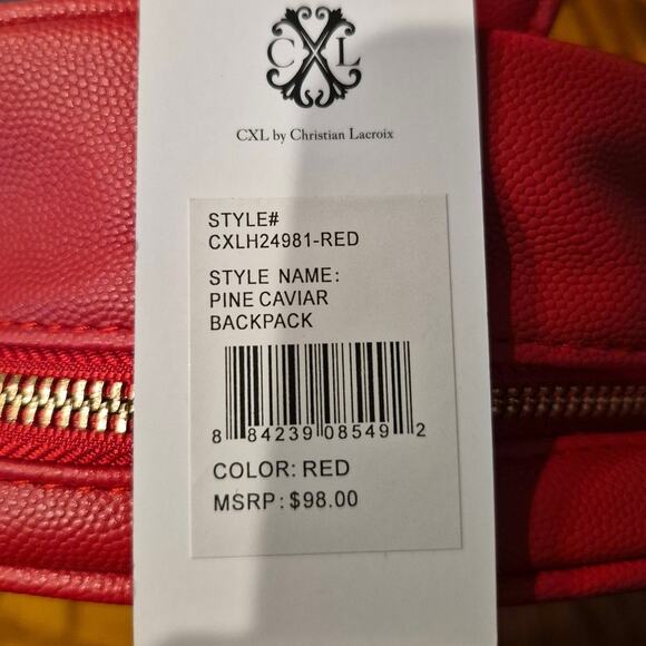 CXL Christian Lacroix Red Mini Backpack Gold Zip Faux Leather Small Bag NWT - Picture 10 of 10